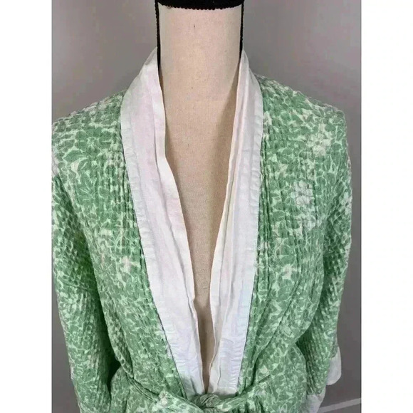 April Cornell Women's S/M Green Textured Robe Kimono Tie Long Sleeve Floral - Picture 2 of 10